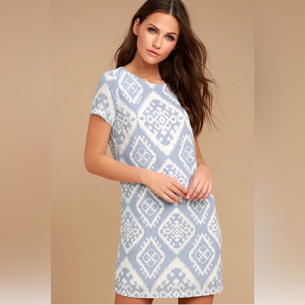 Lulus Give Me a Print Light Blue Print Shift Dress Size L